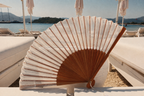 Perla bamboo hand fan in Walnut, alternate view